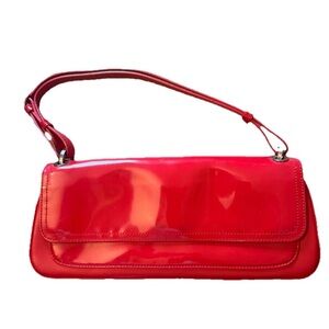 Ann Taylor Red Patent Leather Shoulder Bag Baguette Purse Gold Hardware Y2K